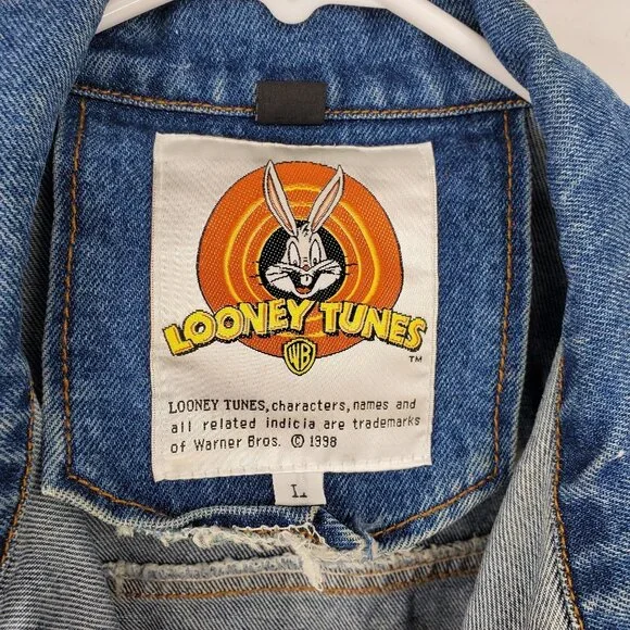 Vintage Looney Tunes Tasmanian Devil Mean and Rough Patch Jean Jacket Large - Picture 5 of 16